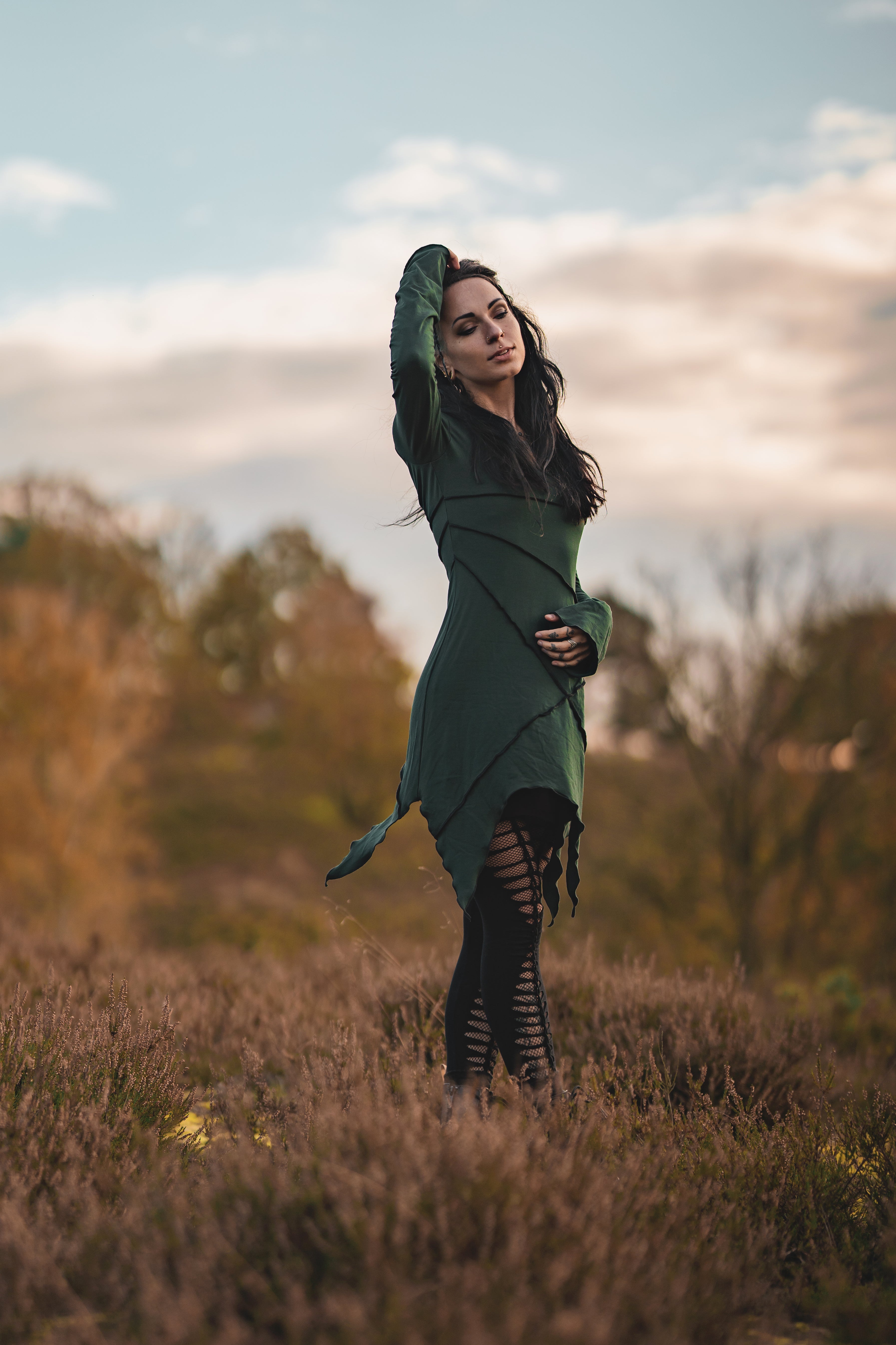 Pixie long sleeve tunic dress in forest green. Elven dress