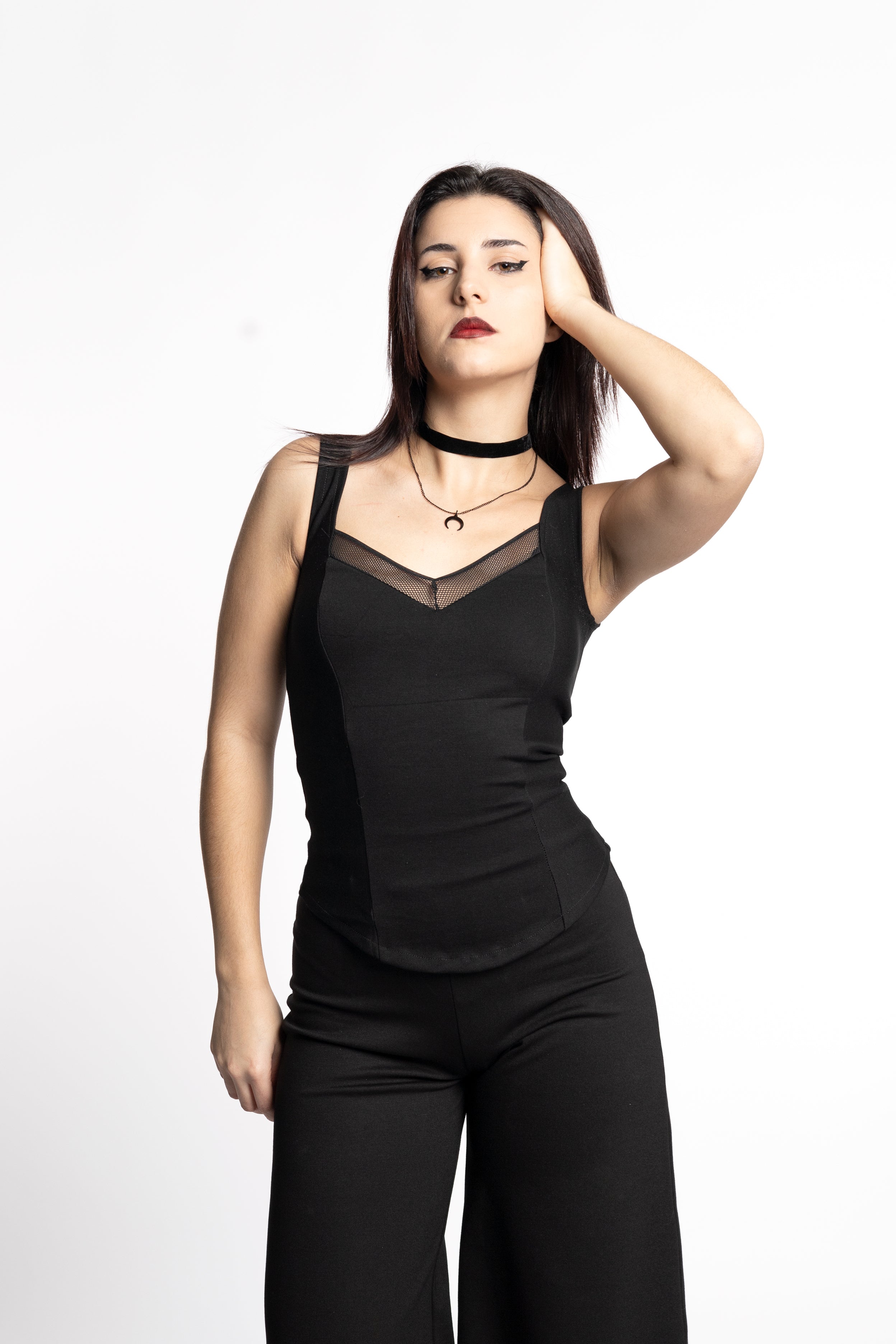 Plum Sleeveless Coset top. Square neck mesh top (Copia)