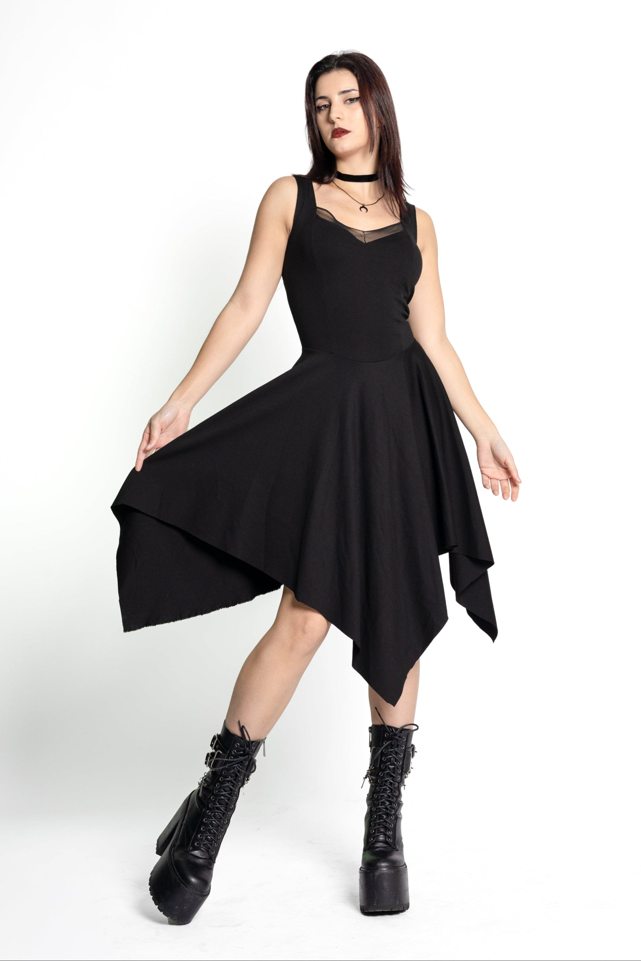 Black Corset asymmetric sleeveless fairy witch dress