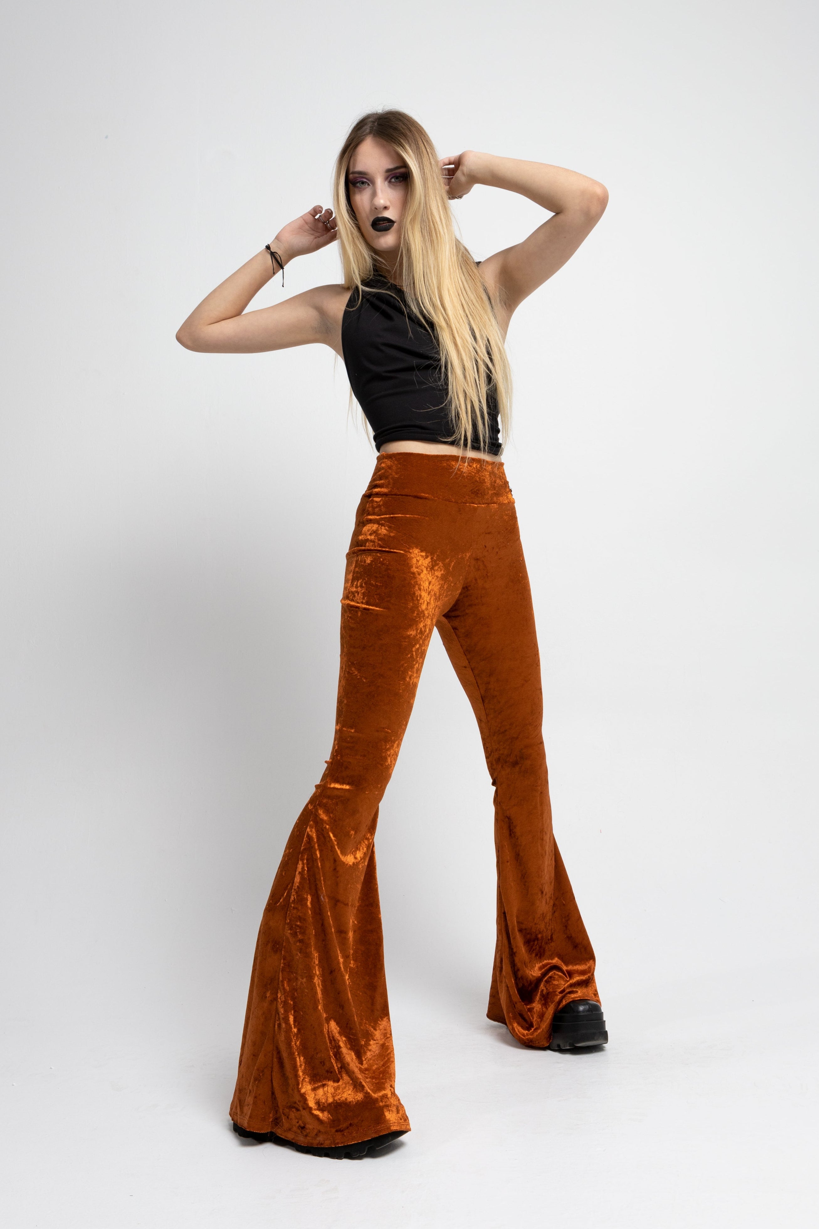 Rust Orange High rise velvet flare bottoms