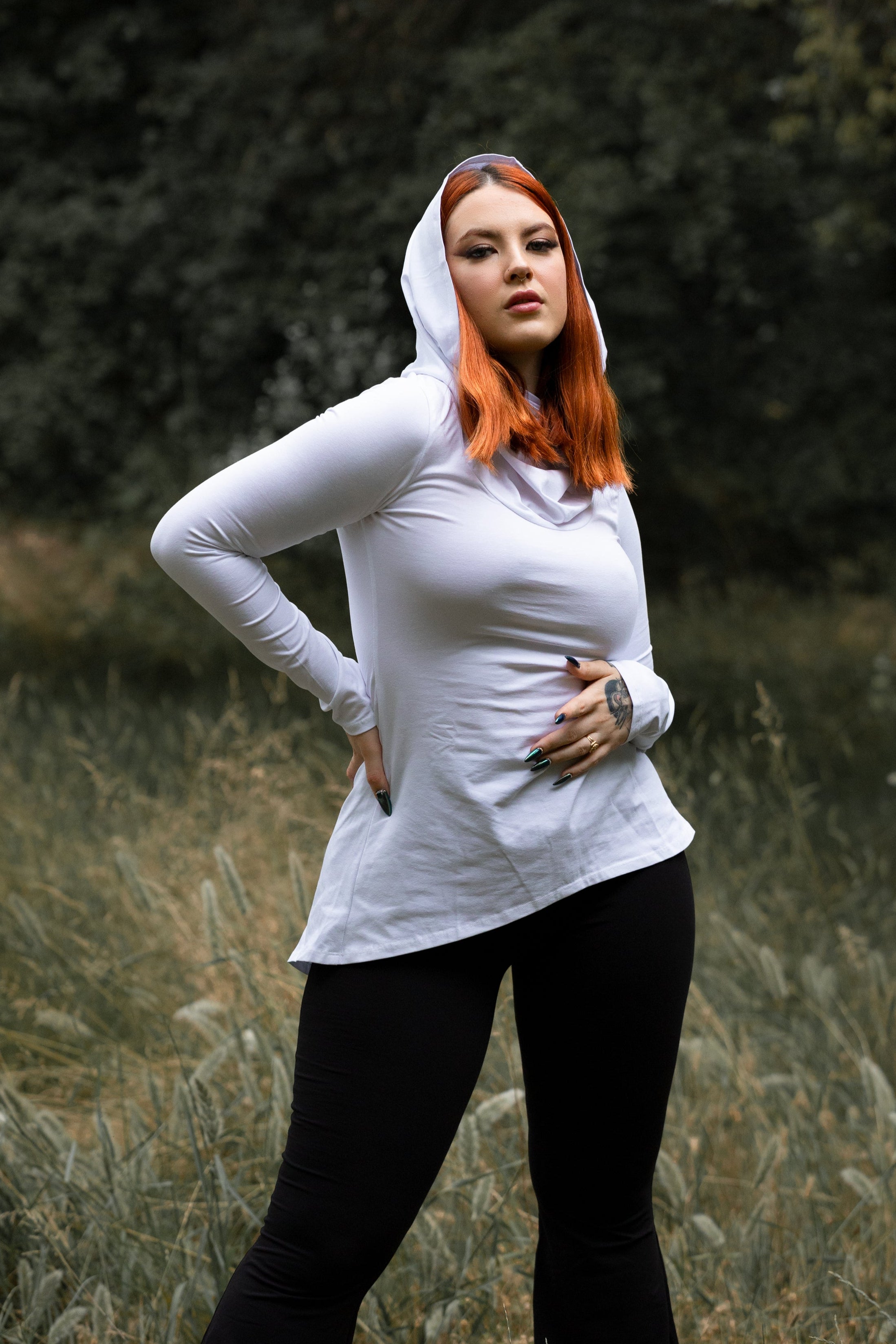 White Hooded Elven Cowl Neck Top
