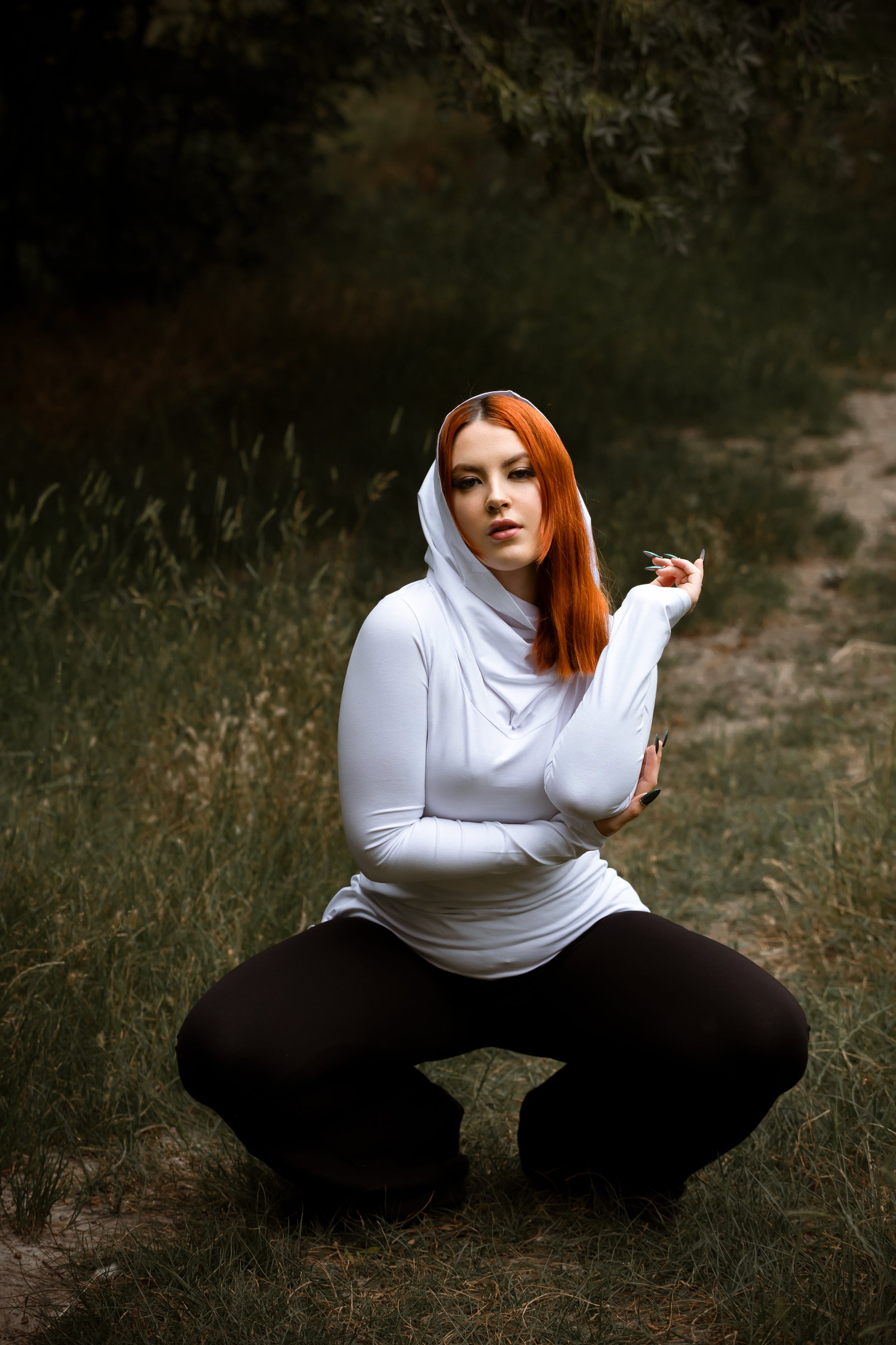 White Hooded Elven Cowl Neck Top