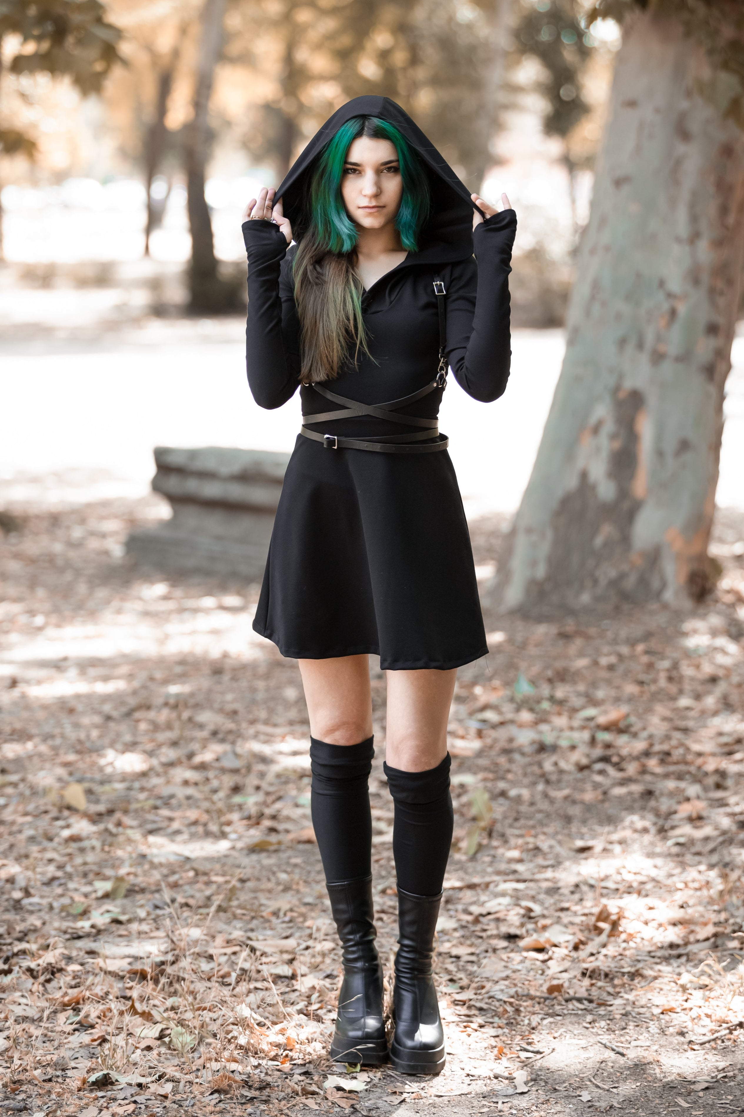 Grunge Skater Hoodie Dress Fit & Flare Punk Style | Abstractika Clothing L Grunge Skater Hoodie Dress Fit & Flare Punk Style | Abstractika Clothing L