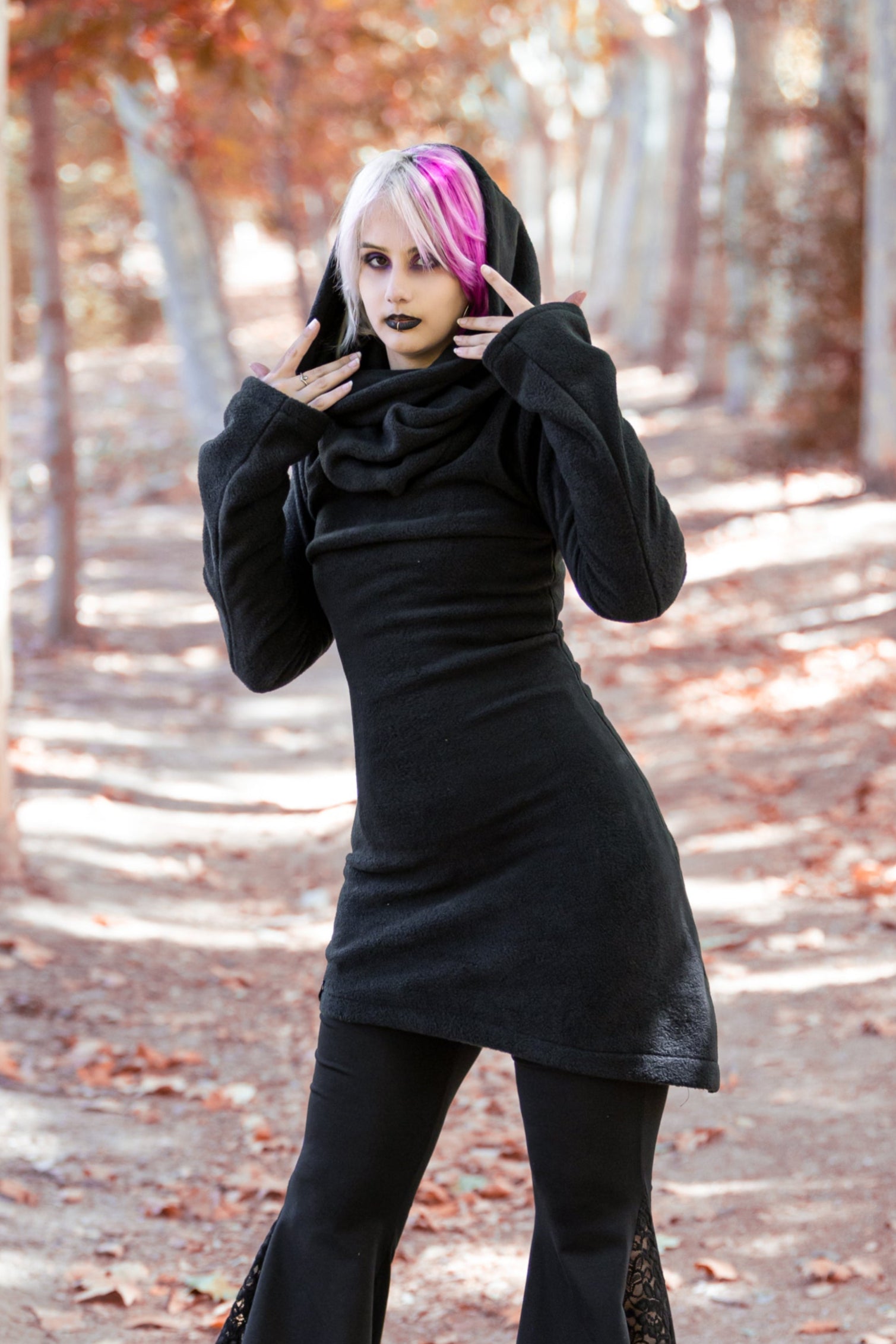 Black Long Fleece hoodie – Elven Gothic Hoodie Jacket