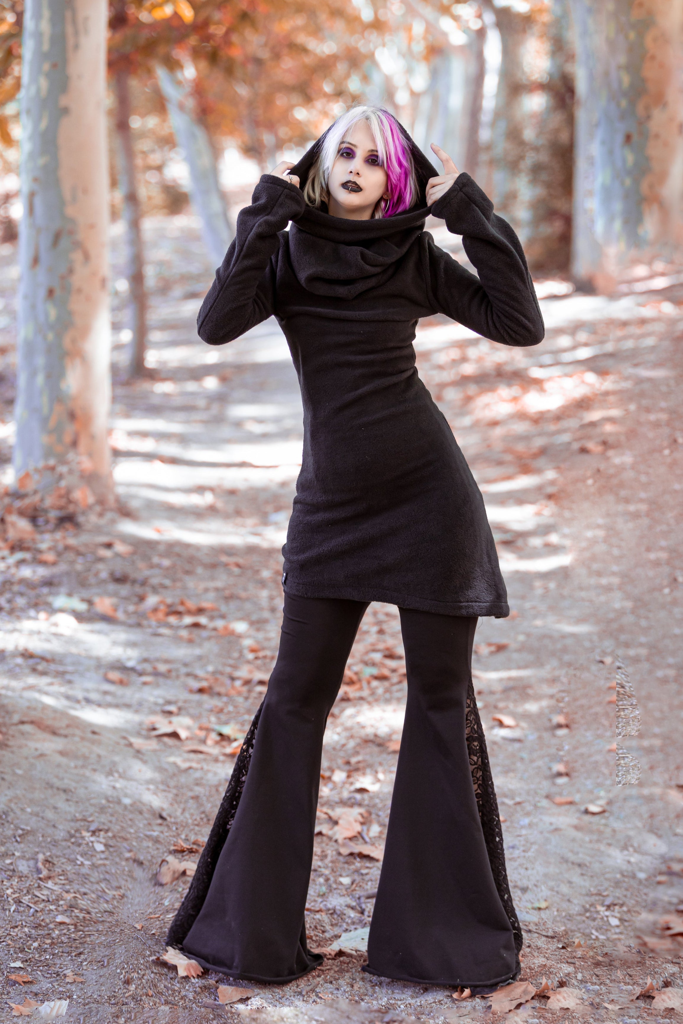 Black Long Fleece hoodie – Elven Gothic Hoodie Jacket