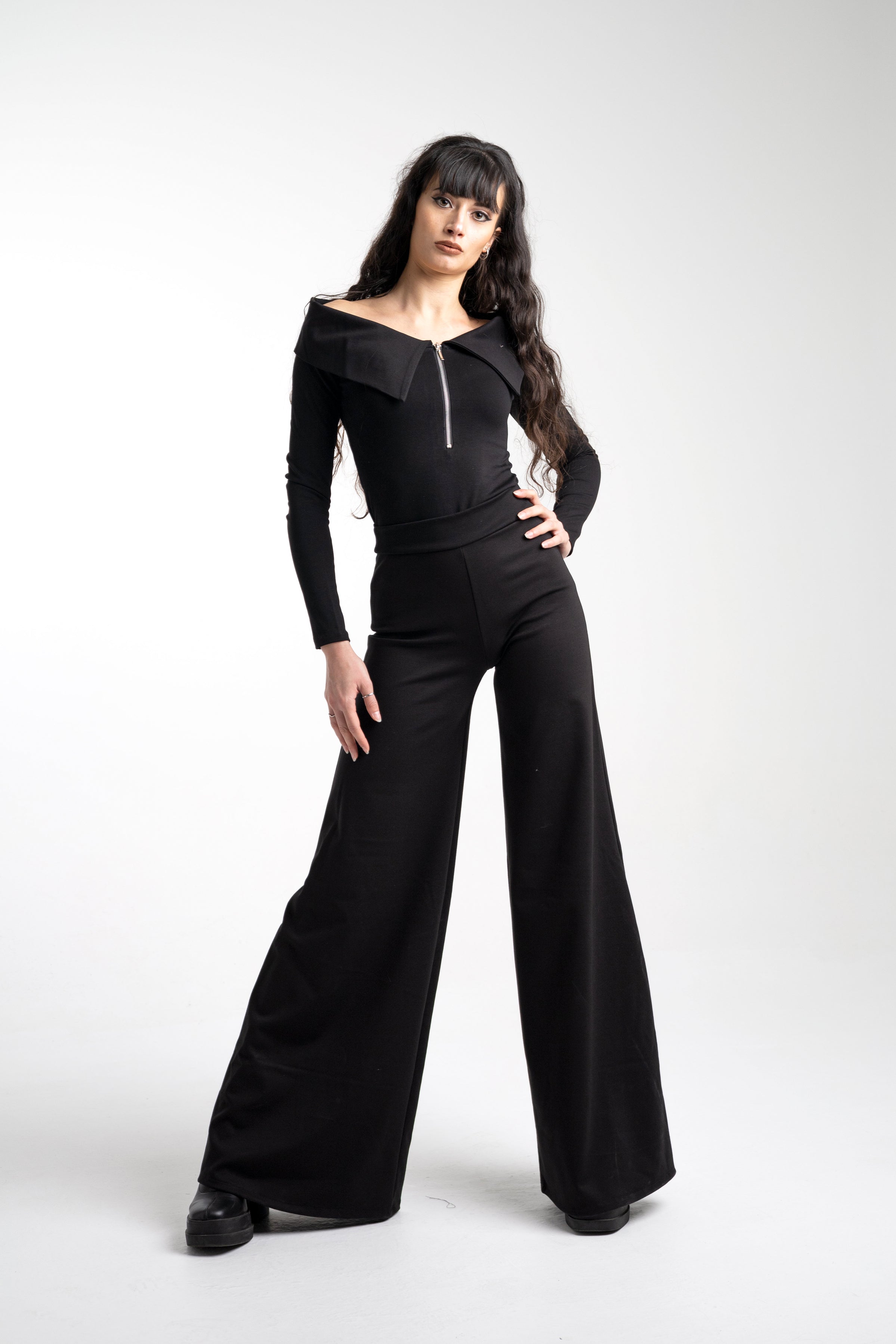 Boat neck collar zipper top- Bardot victorian top