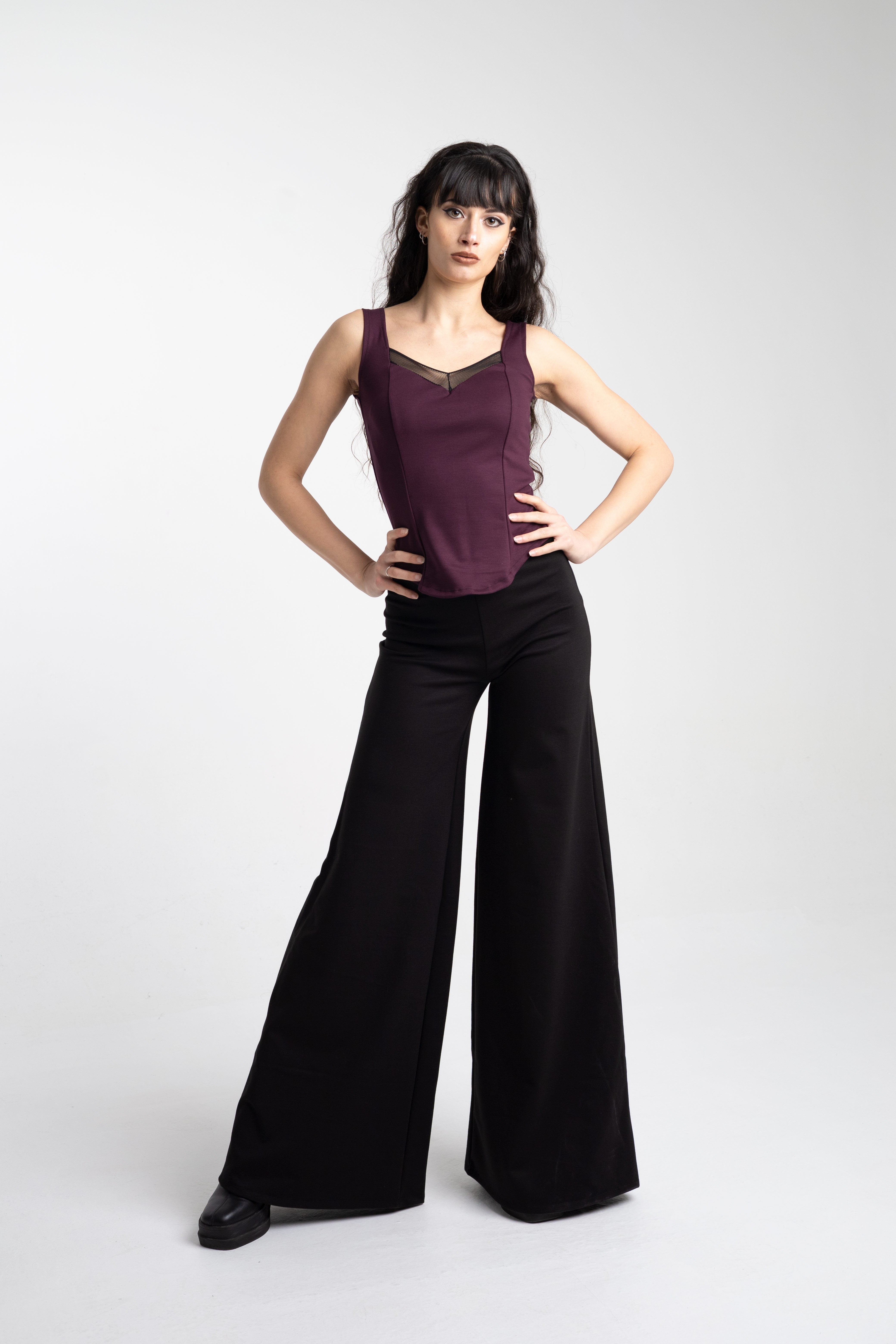 Plum Sleeveless Coset top. Square neck mesh top (Copia)
