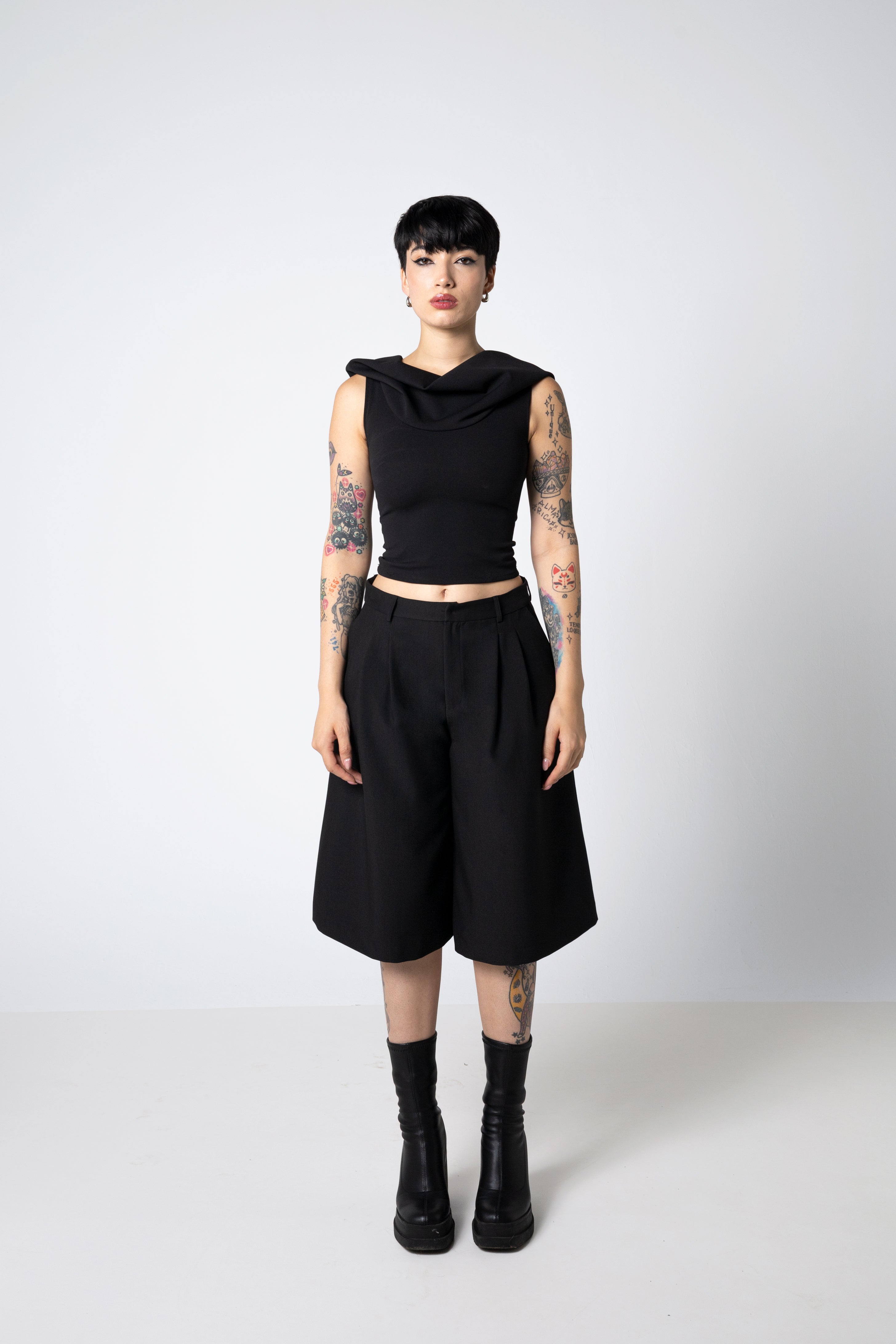 Dramatic Hood Scuba Crepe Top - Cowl neck tank