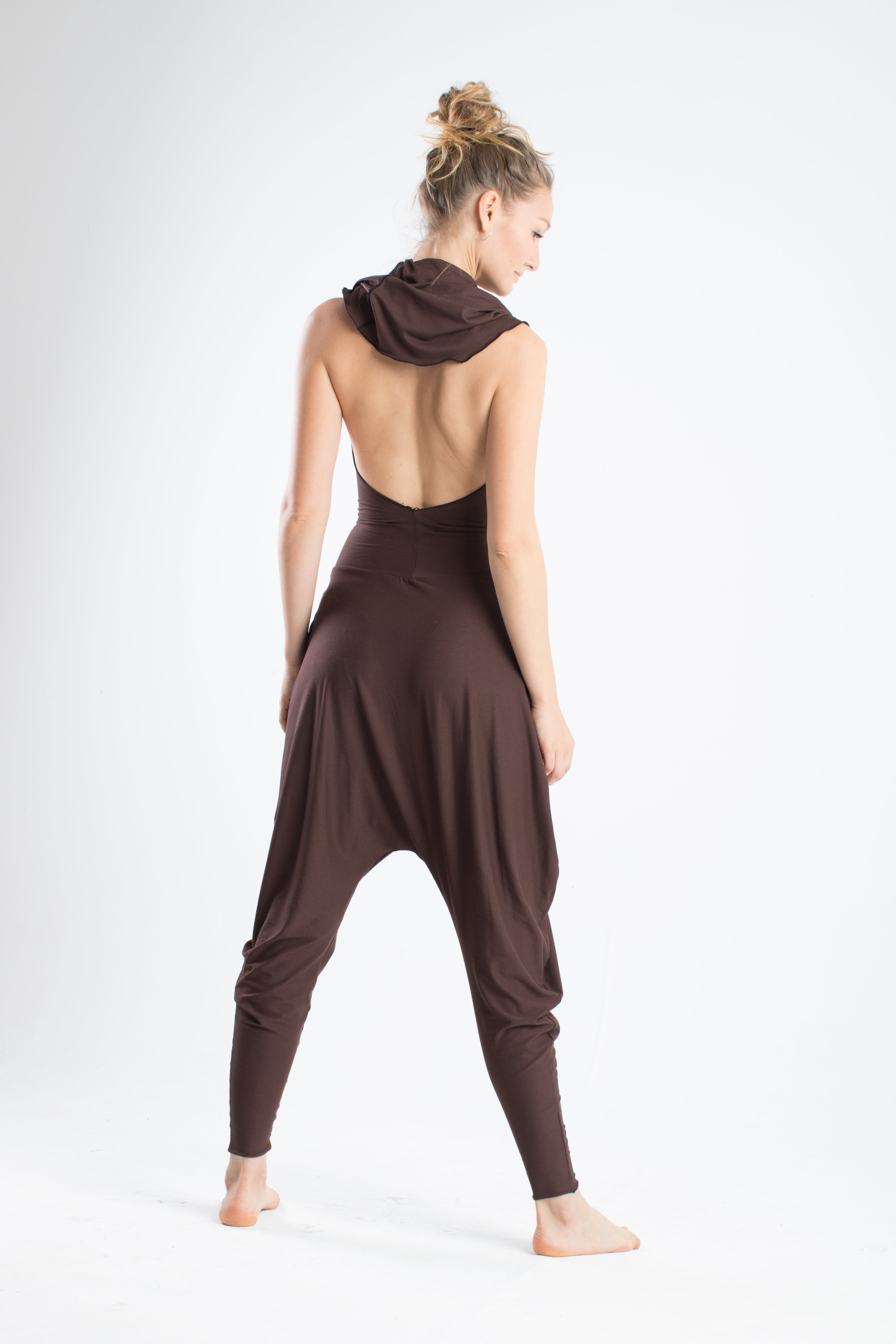 ONLY XL -  Hooded harem backless yoga jumpsuit