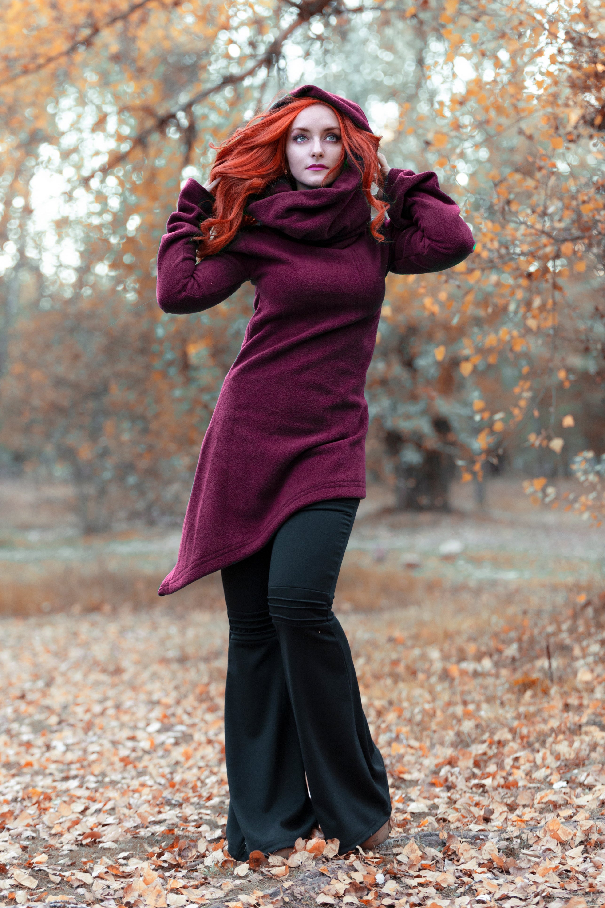 Winter Long Hooded Fleece Coat – Elven Gothic Hoodie Jacket