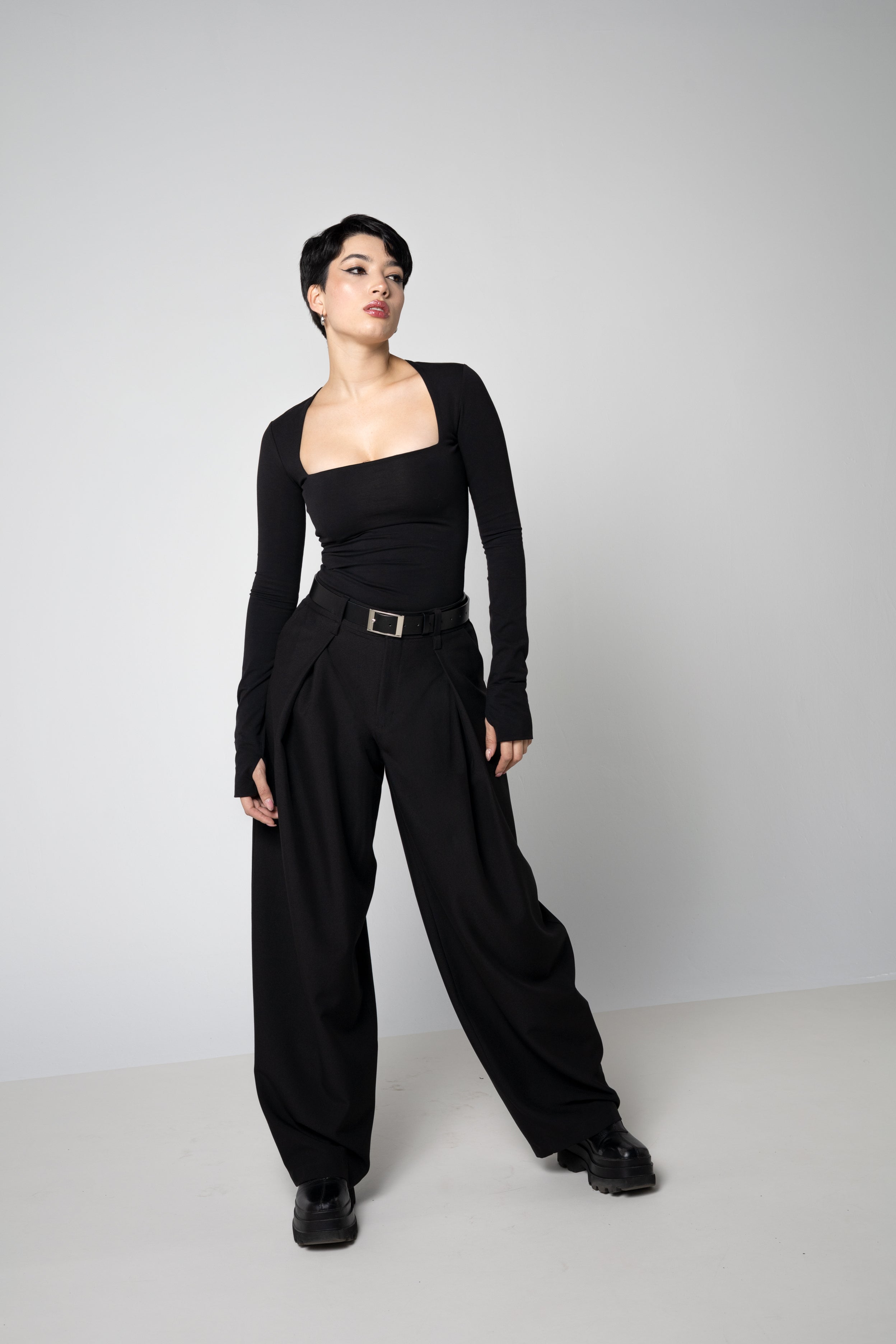 Square Neck Long Sleeve Top made from Organic Cotton - Thumbhole sleev