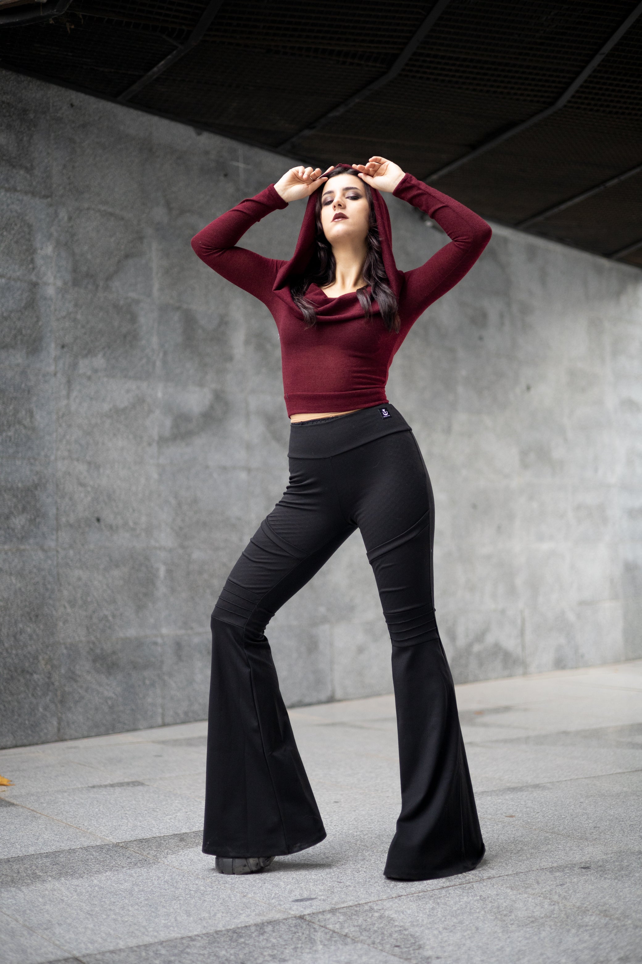 Emerald green Cowl Hooded sleeve fairy crop top