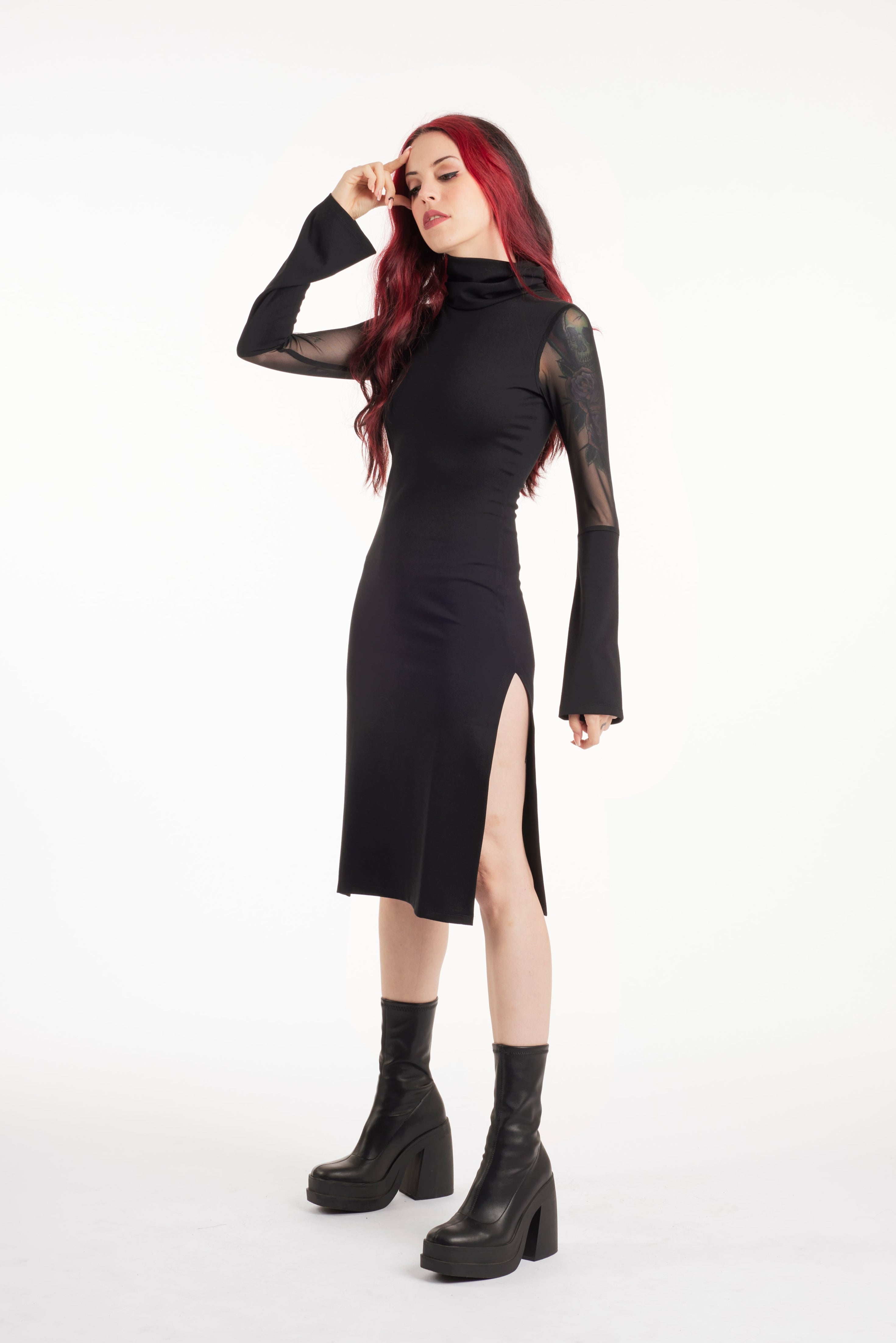 Sofia Turtleneck side split midi dress