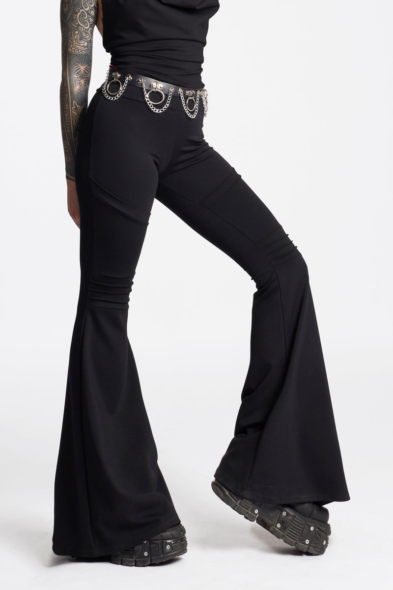 Black Maxi flare futuristic bottoms with pockets