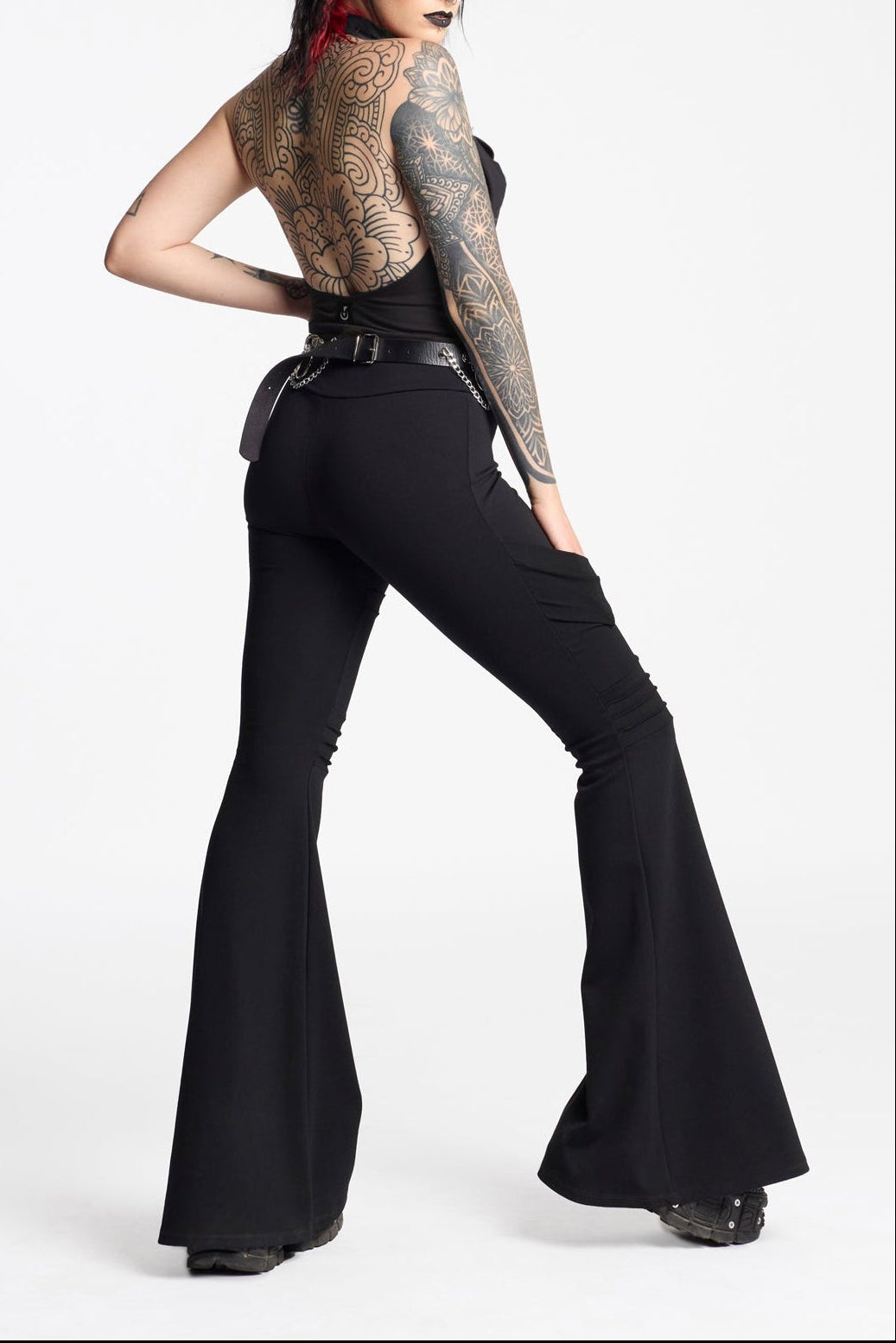 Black Maxi flare futuristic bottoms with pockets