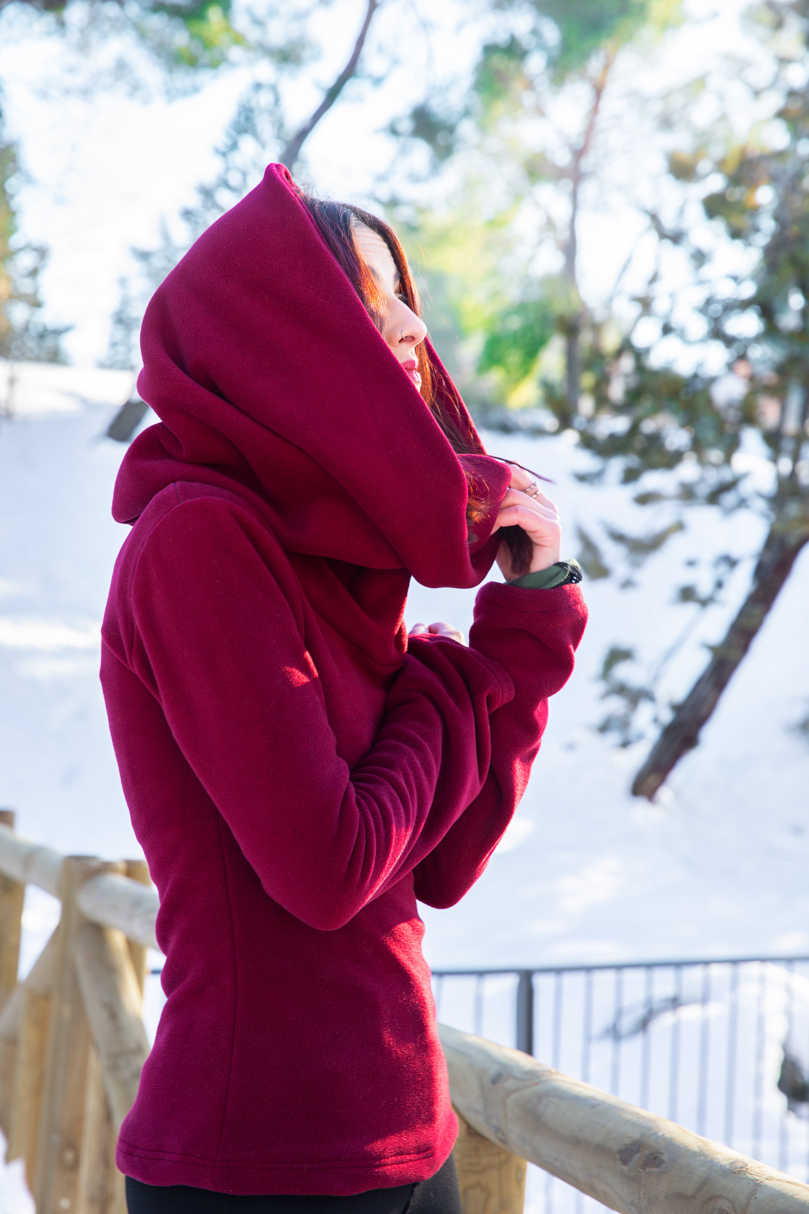 Burgundy Fairy Cowl Neck Hooded Sweatshirt