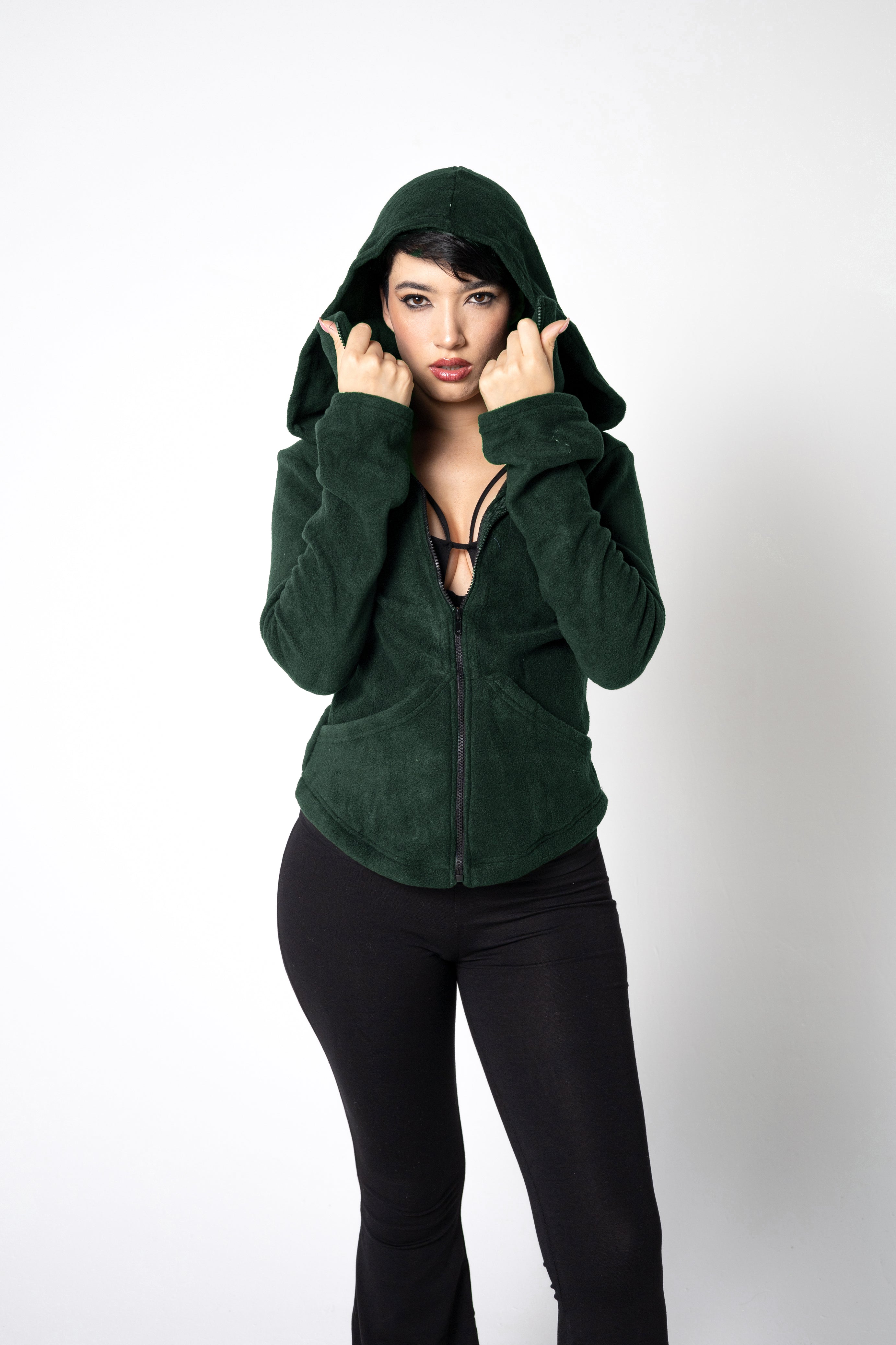 Emerald green - Face mask zip-up hoodie