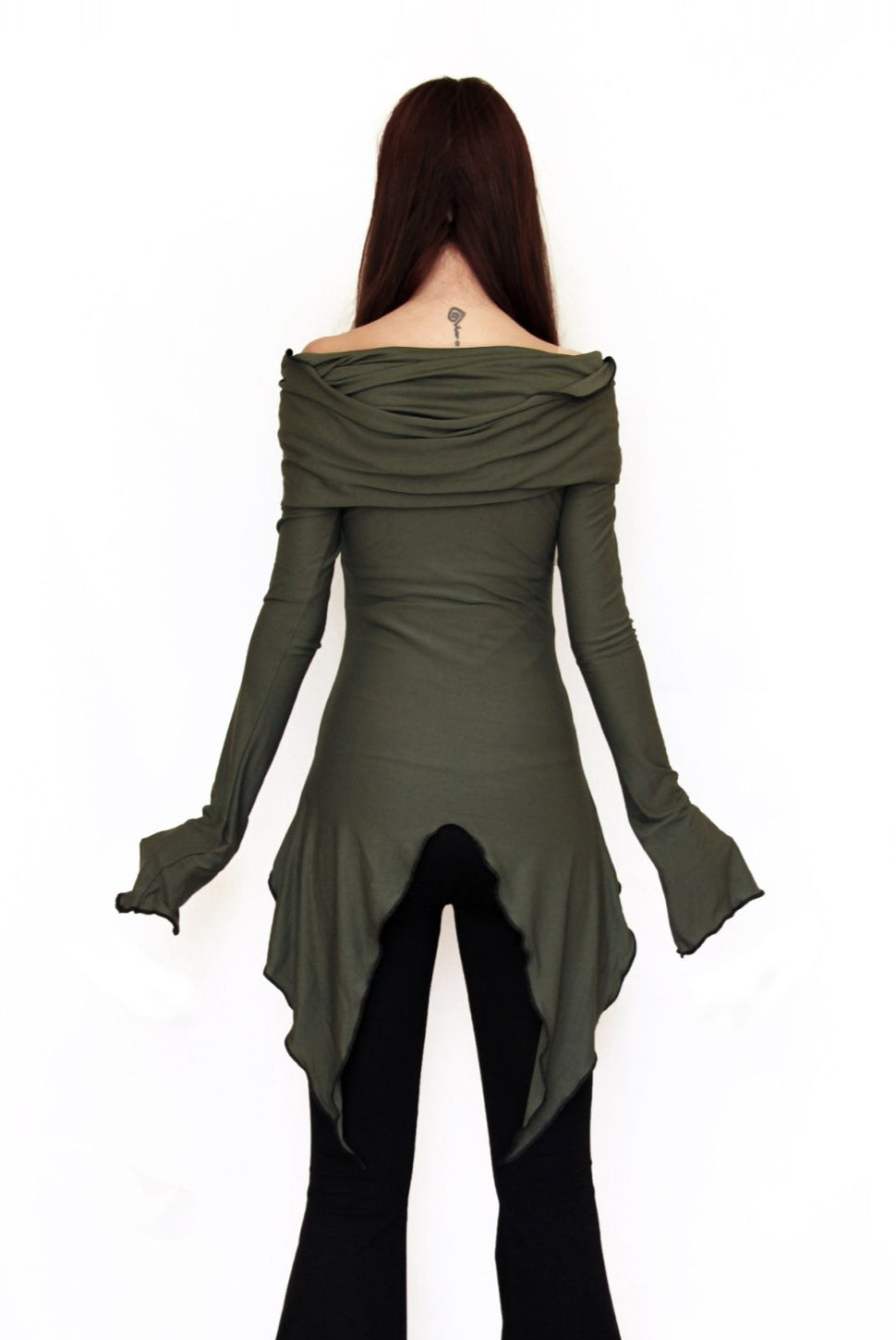 Green Hooded Elven Cowl Neck Top
