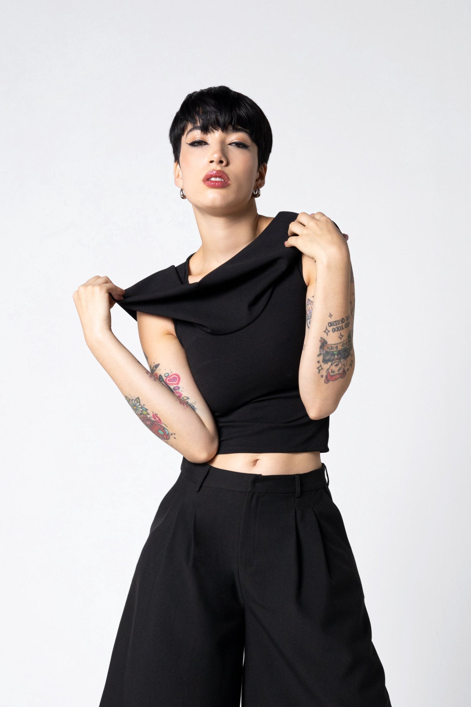 Dramatic Hood Scuba Crepe Top - Cowl neck tank