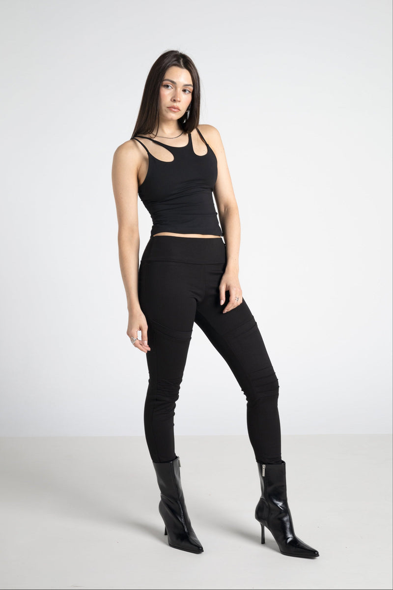 Skinny Leggings Pants with Knee Seams – Steampunk Futuristic Stretch Trousers