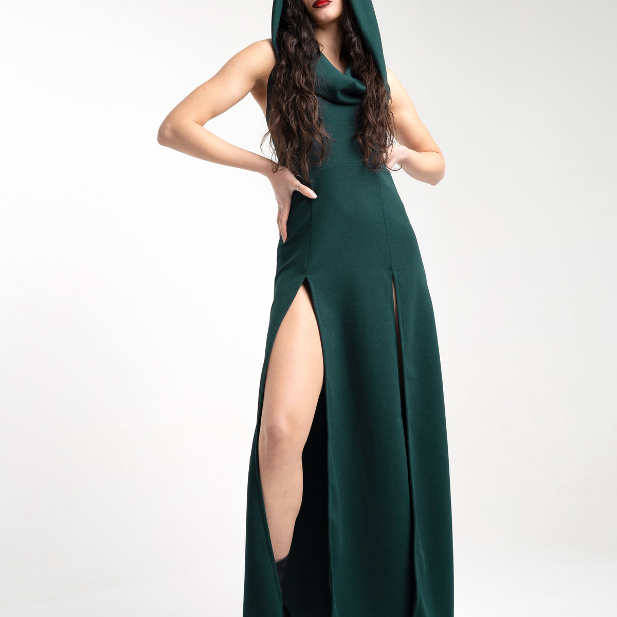 Nubia Cowl hooded maxi dress