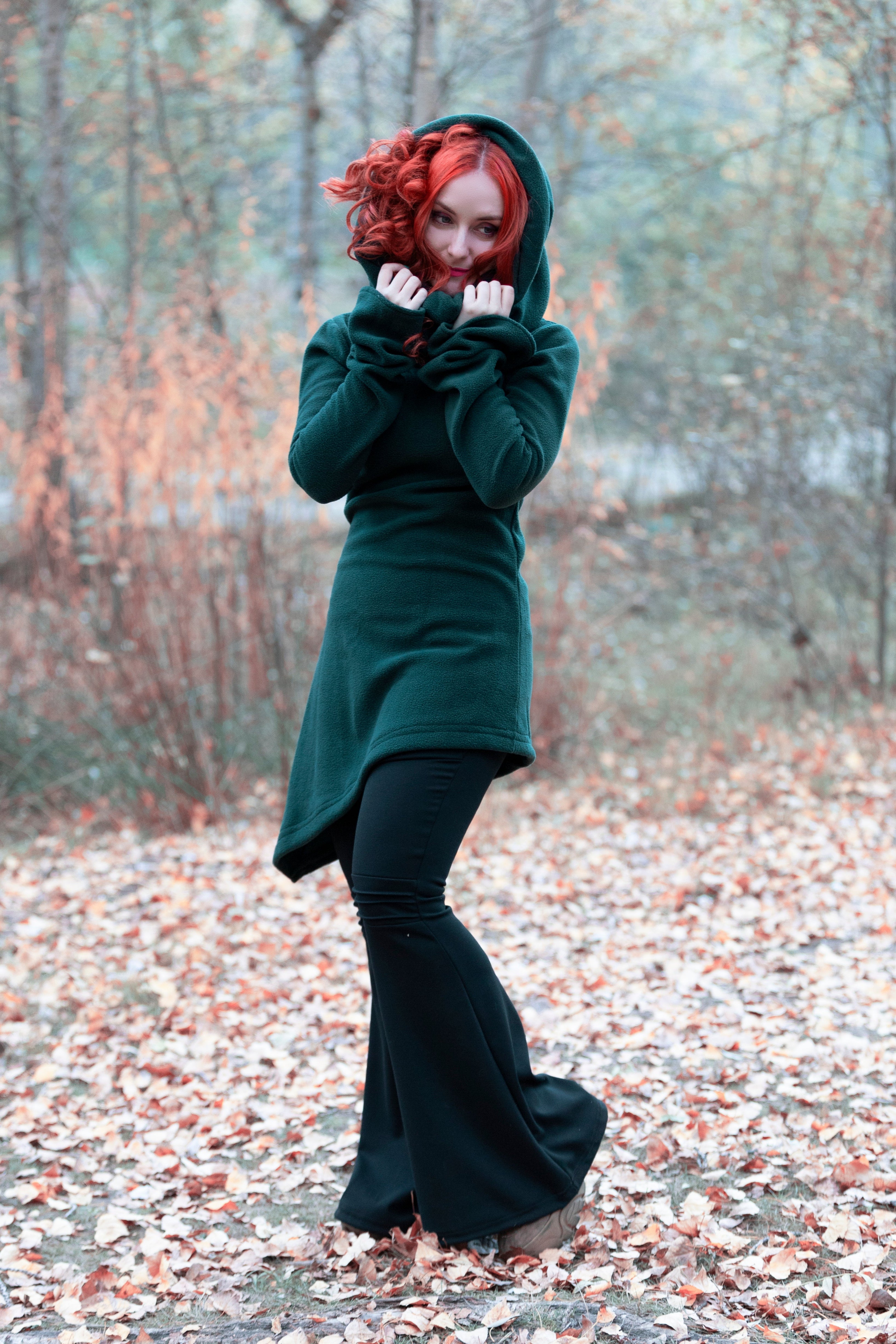 Forest green cowl neck Fleece hoodie – Faery Gothic Hoodie Jacket