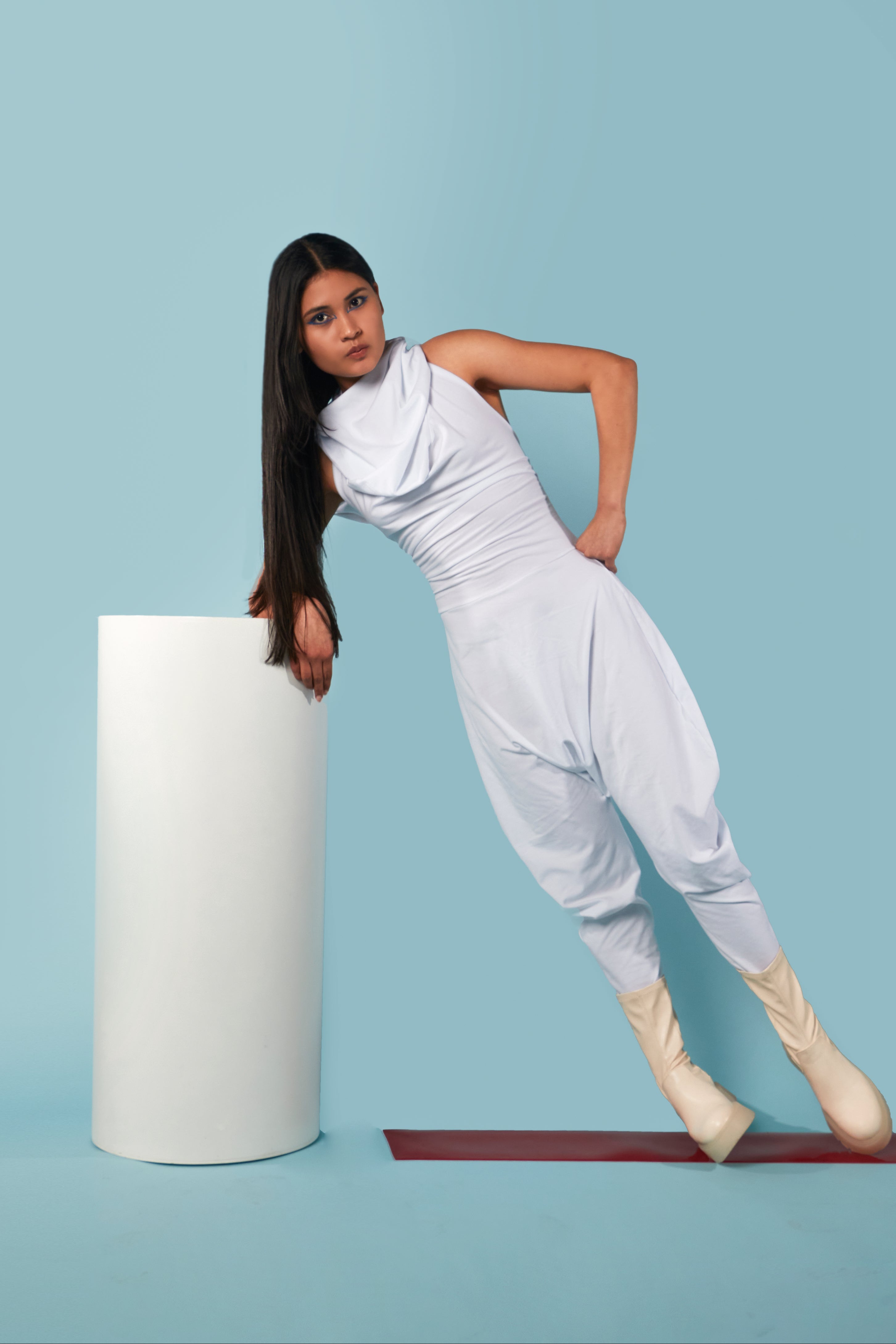 White Hooded harem backless jumpsuit